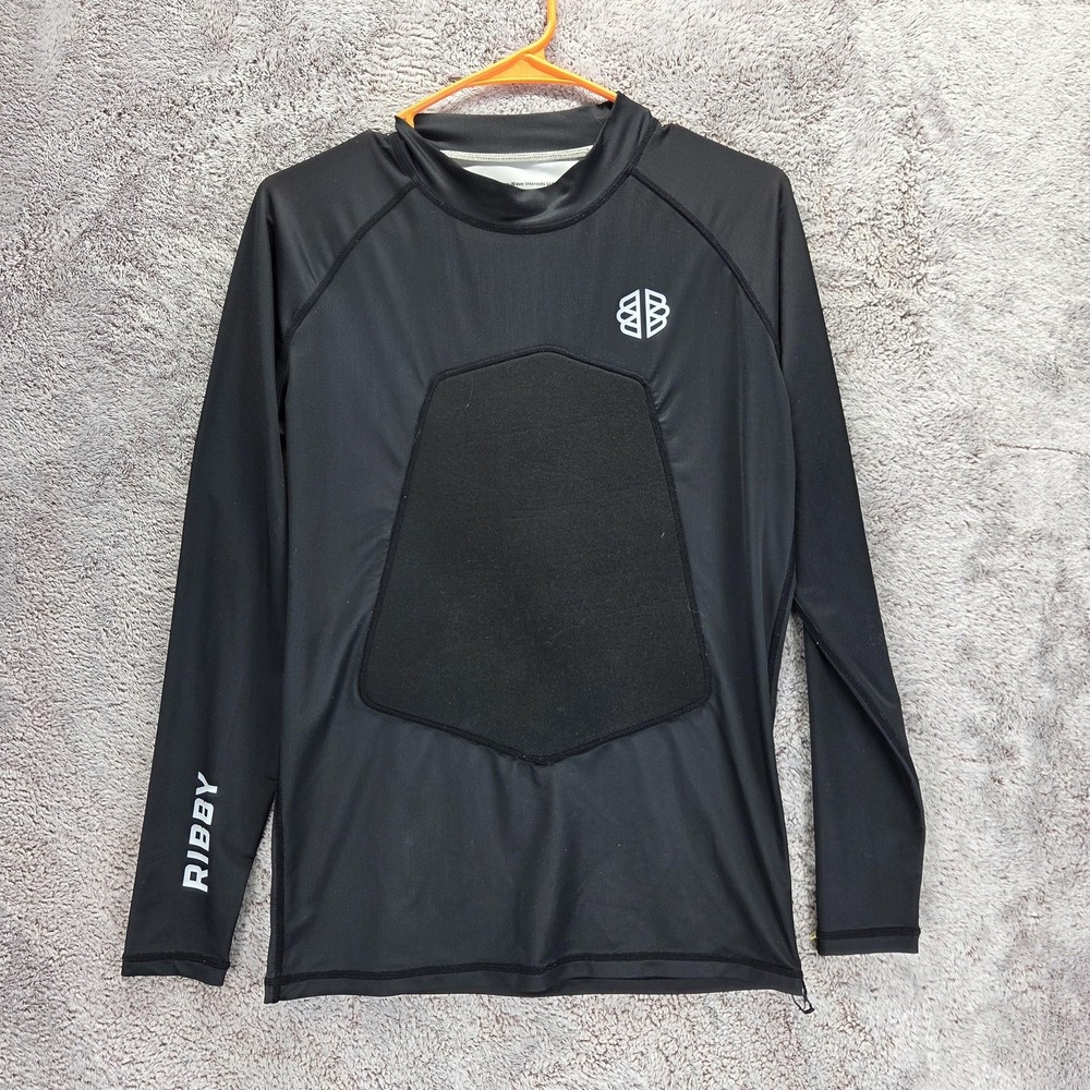Ribby Shirt Mens Large Black Padded Long Sleeve Surf Rash Guard Water Quick Dry